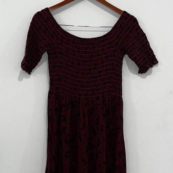 Anthropologie Smocked Maxi Dress | Small | Red, Black Floral - Picture 1 of 4